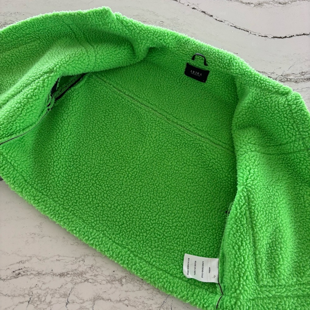 AKIRA Label La Vida Lime Crime Pleather Sherpa Coat Faux Leather Neon 💚 Size XL - Picture 8 of 16